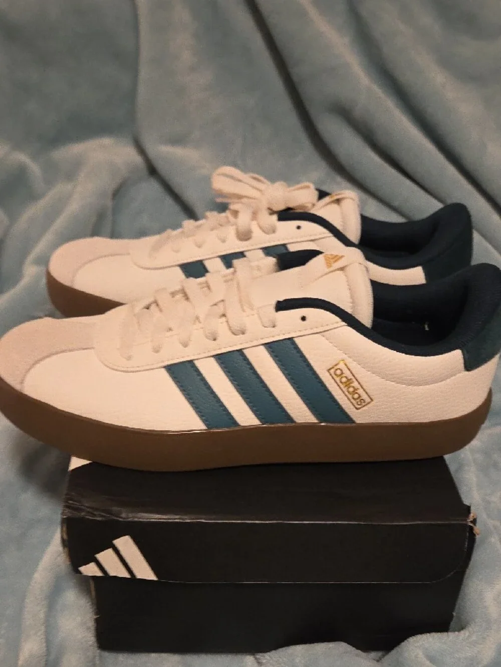 adidas Men’s VL Court 3.0 Sneakers in White, Teal & Gum